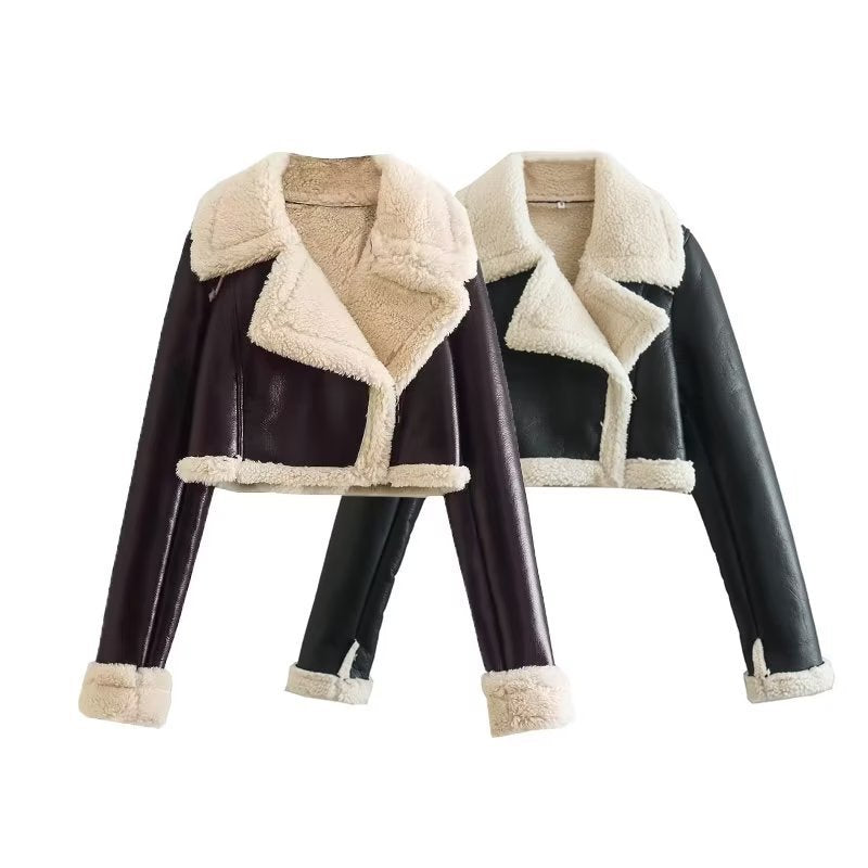 NIVANOO | Veste Courte Réversible Fourrure & Zipper
