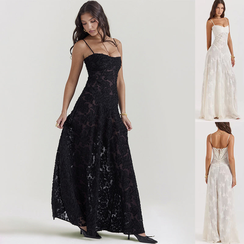 Katy™ | Robe Satinée à Dos Lacé - Élégance Romantique et Confort Luxueux