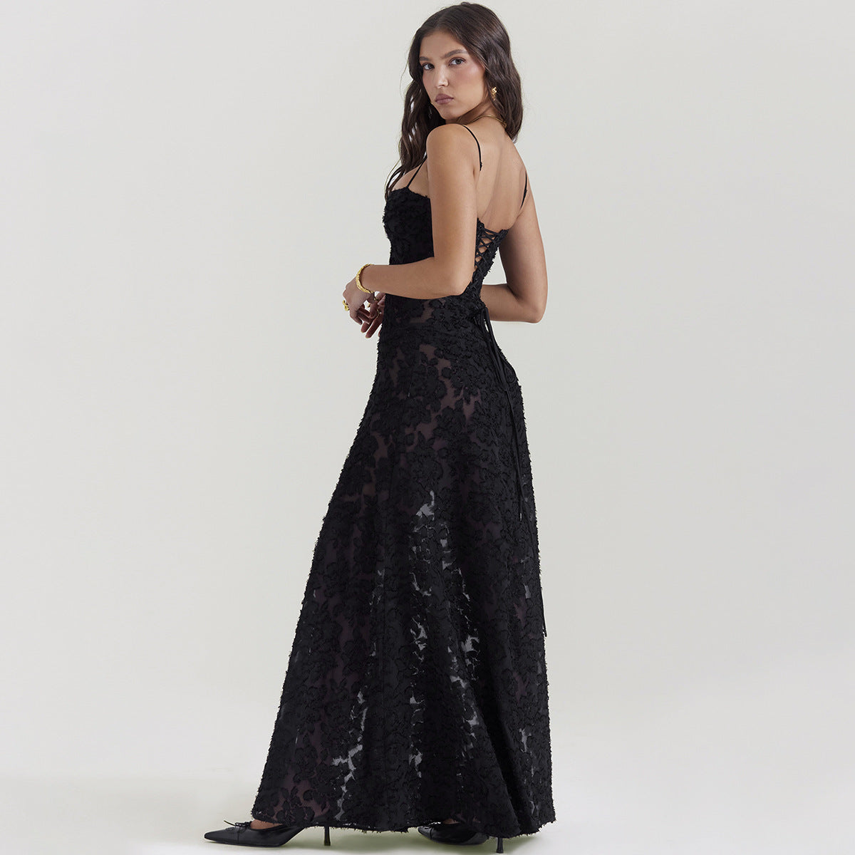 Katy™ | Robe Satinée à Dos Lacé - Élégance Romantique et Confort Luxueux