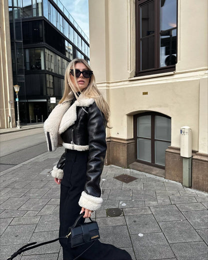 NIVANOO | Veste Courte Réversible Fourrure & Zipper