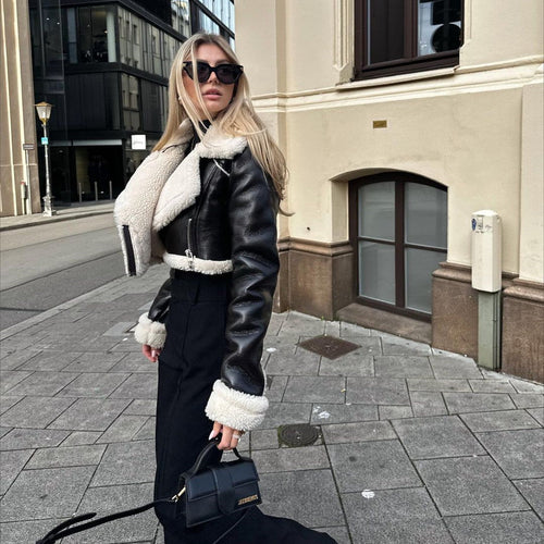 NIVANOO | Veste Courte Réversible Fourrure & Zipper